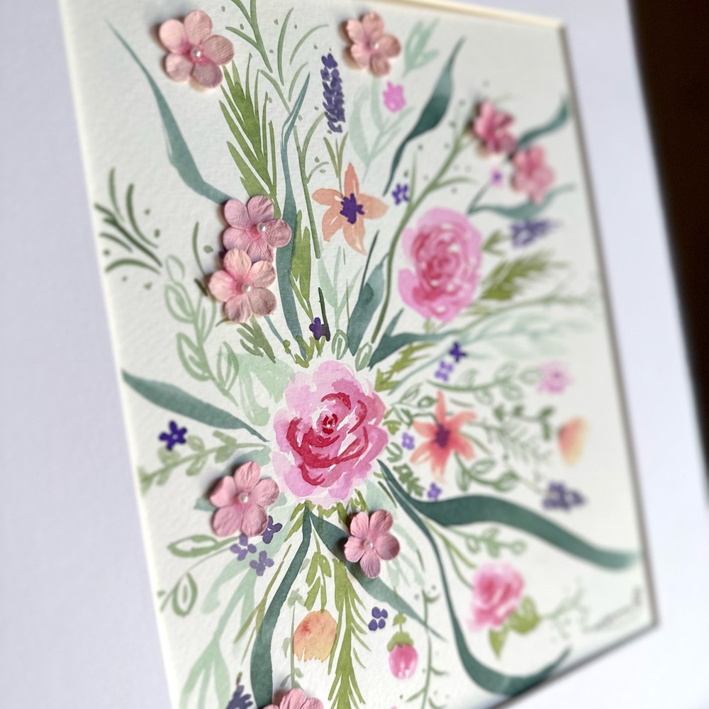 Hand-Made New Watercolor Art Cheerful Flowers - Picture 5 of 6